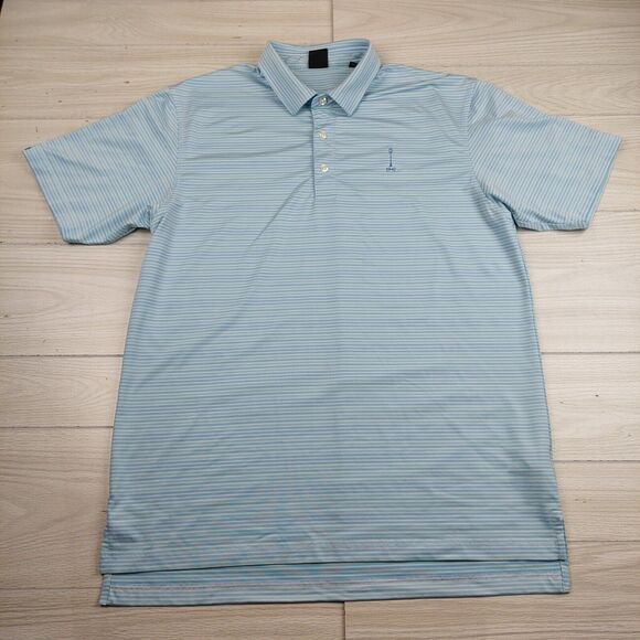 Dunning Golf Polo Shirt Mens‎ Large Blue Striped Casual Stretch Performance Wick - Picture 1 of 9